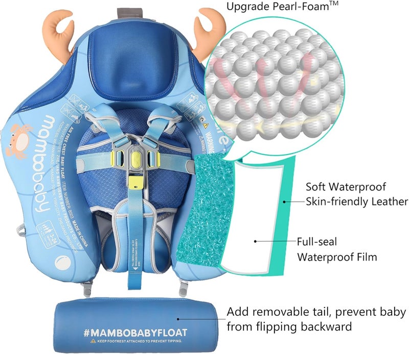 AnjeeIOT Mambobaby Float with Canopy Non Inflatable Baby Float Upgrade Add Tail Baby Pool Float with UPF 50+Sun Canopy Solid Swim Float No Flip Over for Infant Aged 3-24 Months, Crab Blue - Image 2